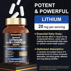 2 Packs Lisopomal Lithium Orotate Complex Capsules, Lithium Orotate 20 mg, Magnesium Glycinate & Ashwagandha, Brain Health Supplements for Cognitive, Mood & Memory – Non-GMO, 240 Vegan Capsules