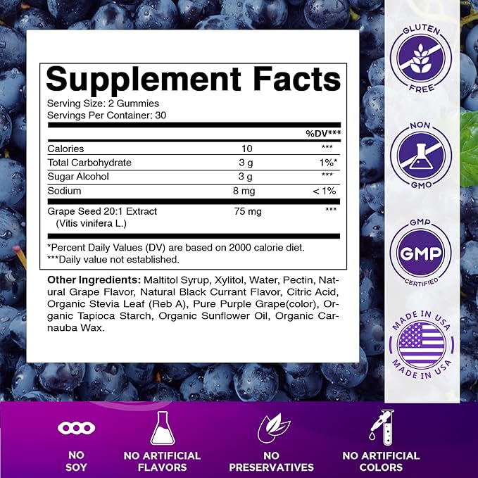 Vitamatic Grape Seed Extract Gummies – Plant-Based Botanical Extract – Natural Grape & Black Currant Flavor – Vegan, Non-GMO – Herbal Supplement – 60 Gummies - 2 Pack