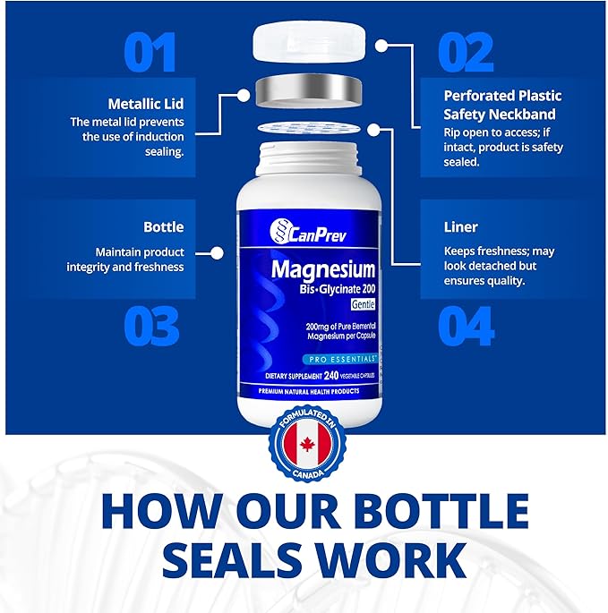 CanPrev Magnesium BisGlycinate Gentle 200mg, 240 v-Caps 240-Day Supply - Pure Elemental Magnesium Supplement, Supports Bone and Muscle Function, Gentle on Stomach, Perfect for Daily Magnesium Needs
