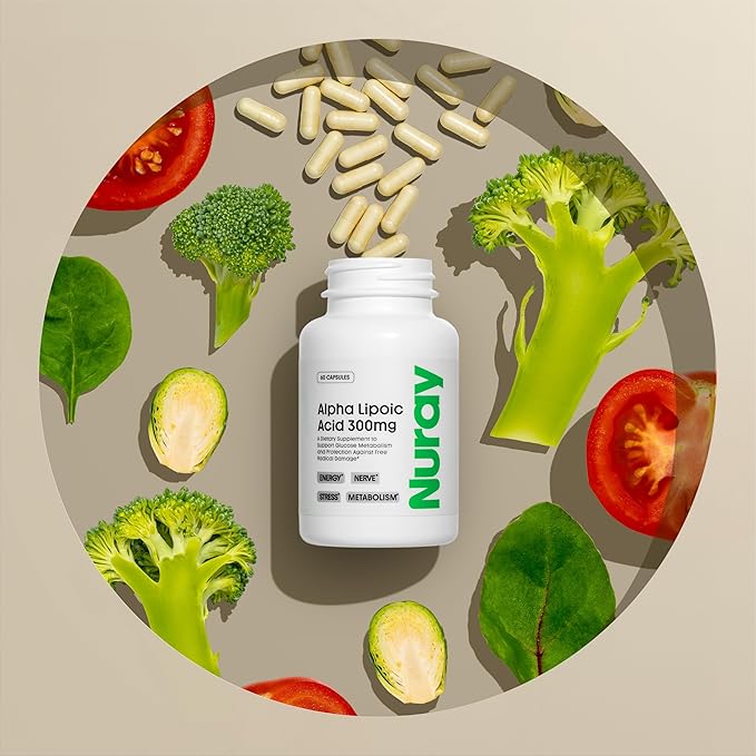Nuray Alpha Lipoic Acid 300mg - Antioxidant Supplement for Healthy Aging, Supports Energy Production, Proper Nerve Function, Metabolism - 60 Vegetarian Capsules, Gluten-Free Dietary Supplement