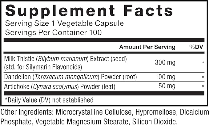 Force Factor Milk Thistle Liver Support Formula with Dandelion Root and Artichoke, 300mg Silymarin Milk Thistle Supplement for Liver Health and Liver Detox, 100 Vegetable Capsules