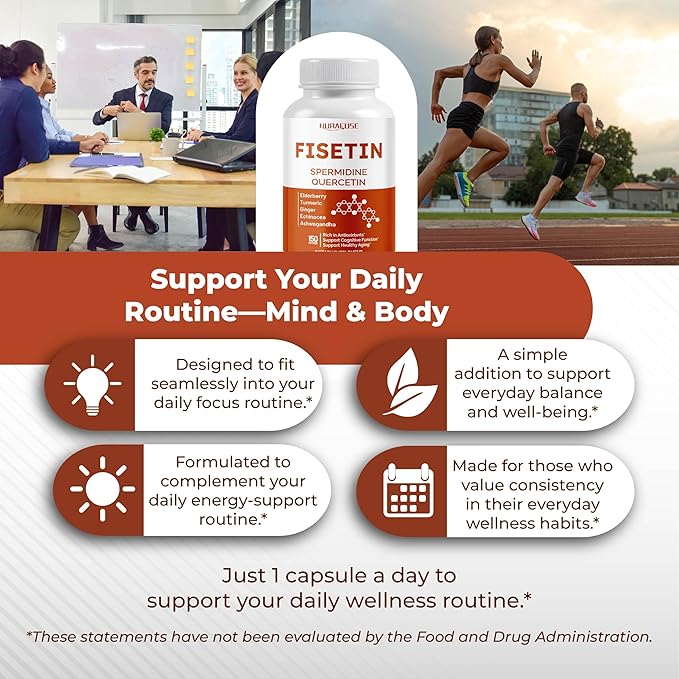 Fisetin 10-in-1 Formula - with Spermidine Quercetin Resveratrol, Elderberry, Turmeric Non-GMO, Gluten-Free, Soy-Free