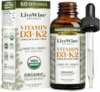 Vegan D3 K2 Vitamin 5000 IU, 90 MCG (MK-7) Drops - 60 Servings, Ultra Concentrated Formulation, and Fast Absorption - Precision Micro-Dosing Dropper for Cognitive & Immune Support