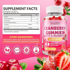 2 Pack Vegan Cranberry Gummies with D Mannose - Supports Urinary Tract Health for Women & Men, Sugar-Free, Non-GMO and Gluten Free, Strawberry Flavor, 120 Count