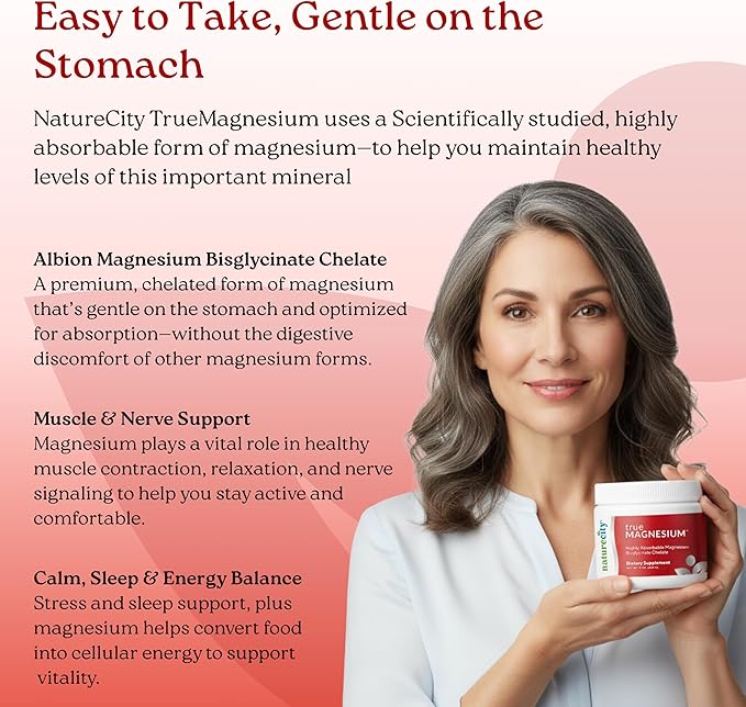 NatureCity TrueMagnesium Highly Absorbable Chelated Magnesium Bisglycinate Powder Drink Mix (60 Servings) - Magnesium Supplement for Sleep and to Support Bone Health & Muscles