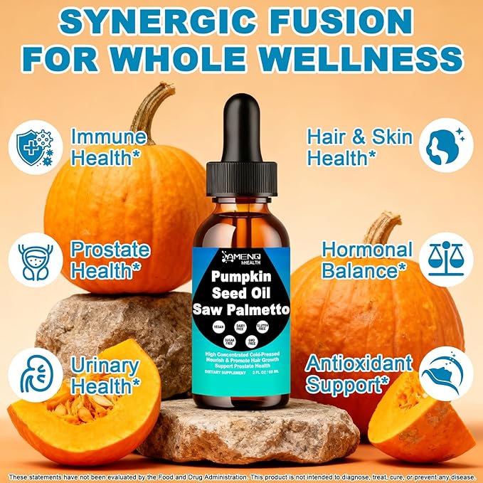 Pumpkin Seed Oil with Saw Palmetto Liquid Drops - Supports Hair Growth, Prostate & Urinary Health | Cold Pressed Pumpkin Seed Oil Supplement for Women Men, Fast Acting Liquid than Capsules丨Non-GMO