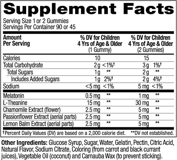 OLLY Kids Sleep Gummy,Occasional Sleep Support,0.5mg Melatonin,L Theanine,Chamomile,and Lemon Balm Extracts,Childrens Chewable Supplement,Raspberry Flavor -,90 Count (Pack of 2)