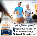 Triple Strength Omega 3 Fish Oil 3750 mg - EPA & DHA - Over 3000mg Omega-3 Fatty Acids - 1350mg EPA + 900mg DHA - Best Essential Fatty Acids, Burpless Fish Oil - 180 Count