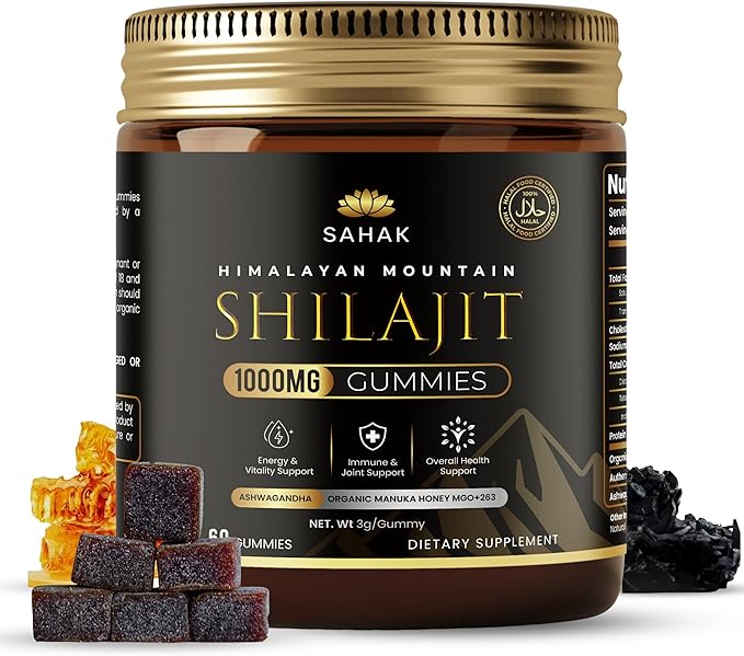 SAHAK Shilajit Gummies, Himalayan Strength & Energy Support for Men & Women with KSM-66 Ashwagandha, Manuka Honey MGO & 85+ Minerals – Lab Tested, Sugar-Free, Vitality & Focus Formula, 60ct