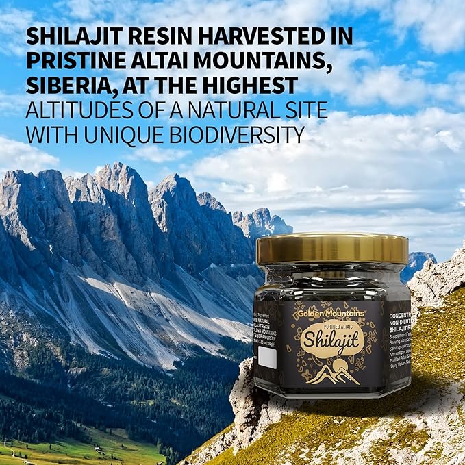 Pure Authentic Siberian Altai Golden Mountains Shilajit Resin 100g 3.53oz - Measuring Spoon – Quality & Safety Certificate in Each Box