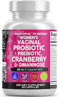Clean Nutraceuticals Vaginal Probiotics for Women with Cranberry, D-Mannose, Prebiotics, pH Balance Support, Feminine Health, Urinary Tract Cleanse – Capsule Alternative to Gummies – 60 Count
