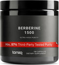 Toniiq Ultra High Strength Berberine HCl from The Himalayas - 100:1 Concentrated Extract - Lab-Tested 97% Berberine HCl - 180 Vegetarian Capsules, 1500 mg per Serving
