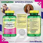 Spring Valley Highly Absorbable Collagen + Vitamin C Tablets Hair Skin Nail Health 2500 mg 90 Ct 3 pk (270 Total) + Vitamin Vitality & Pill Container (5 Items)!