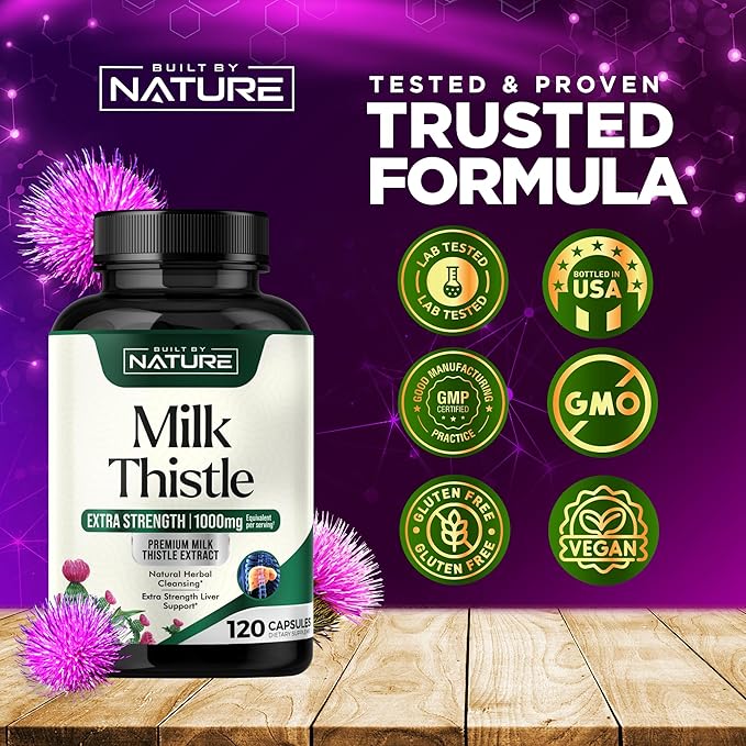 Built by Nature Milk Thistle Liver Detox Supplement with Silymarin Extract & Dandelion Root – Gentle Herbal Liver Cleanse for Men & Women - Liver Health Support - Non-GMO - 120 Veggie Capsules