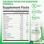 14 in 1 Advanced Eye Formula, Eye Supplement with Lutein, Zeaxanthin, Vision & Focus, Suitable for Adults and Seniors, 60 Capsules