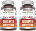 Amazing Formulas Folic Acid 5000 Mcg per Serving | Tablets Supplement | Non-GMO | Gluten-Free | Made in USA (2 Pack | 120 Count)