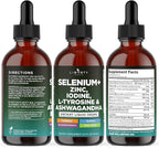 Thyroid Support Drops - Selenium, Zinc, Iodine, L Tyrosine, Ashwagandha, Turmeric, Schisandra Guggul, Cayenne, Basil - Liquid Supplement Folate Copper Alcohol -Free, Vegan, Non-GMO – 2 oz