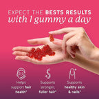 Biotin Gummies for Hair, Skin & Nails. 5,000 mcg High Potency Vegan Vitamins for Faster Hair Growth, Stronger Nails & Healthy Skin. with Vitamins C & E, 90 Gummies