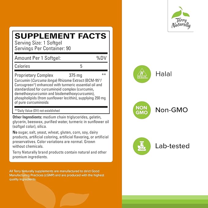 Terry Naturally CuraMed 375mg - Antioxidant Supplement for Brain & Immune Health Support - Dietary Supplement with Curcumin & Turmeric Essential Oil - Herbal Liver Support - 90 Softgels