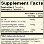 Natural NAD+ Supplement 500 mg with Resveratrol & Quercetin | Cellular Energy & Healthy Aging Support for Women | Non-Stimulant | GMP-Certified | 3rd Party Tested | 60 Vegan Capsules | Made in USA