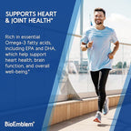 BioEmblem Omega-3 Fish Oil 2000mg - Small Size Softgels, High Absorption Form, Sustainable - 1400mg EPA &DHA Plus Vitamin D3, Non-GMO, Heart, Joint, & Brain Health Fish Oil Supplement, 360 Ct