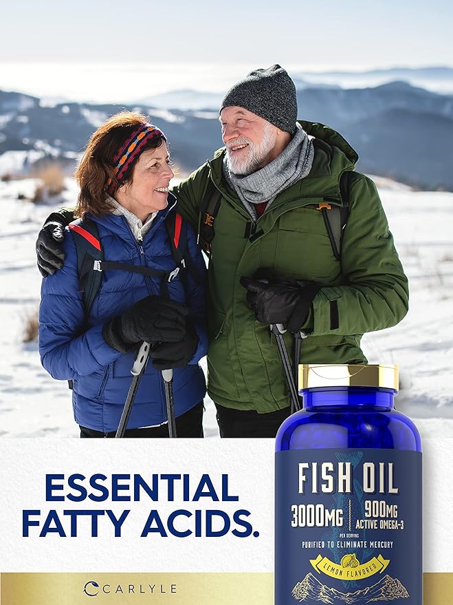 Carlyle Fish Oil 3000mg | 900mg Omega 3 | 200 Softgels | Lemon Flavor | Non-GMO and Gluten Free Supplement