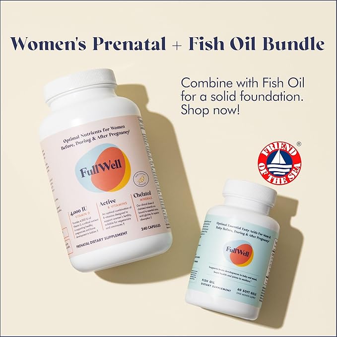 FullWell Women's Prenatal Multivitamin with Lemon Essence - Healthy Pregnancy Support - Contains Choline & Folate - Supports Fetal Growth & Brain Development* - 240 Count (60 Servings, 2 Pk)