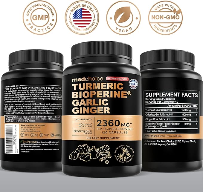 Extra Strength Turmeric Capsules - High-Absorption 2360 mg Curcumin Supplements, Non-GMO Blend for Digestive Comfort & Daily Support - Organic Turmeric Supplement with Black Pepper (240ct, Pack of 2)