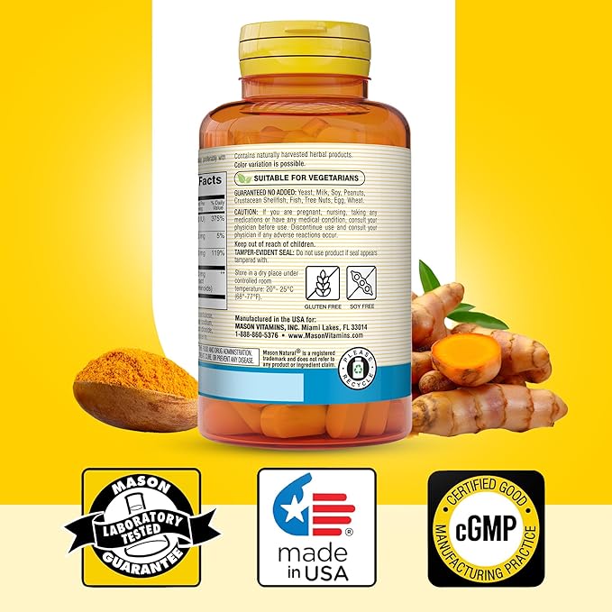 MASON NATURAL Magnesium & Vitamin D3 with Turmeric, 180,Day Supply, Dietary Supplement for Daily Wellness Support, 60 Tablets (Pack of 3)