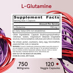 Jarrow Formulas® L-Glutamine 750 mg, Dietary Supplement, Immune and Muscle Support, 120 Veggie Capsules, Up to 120 Day Supply