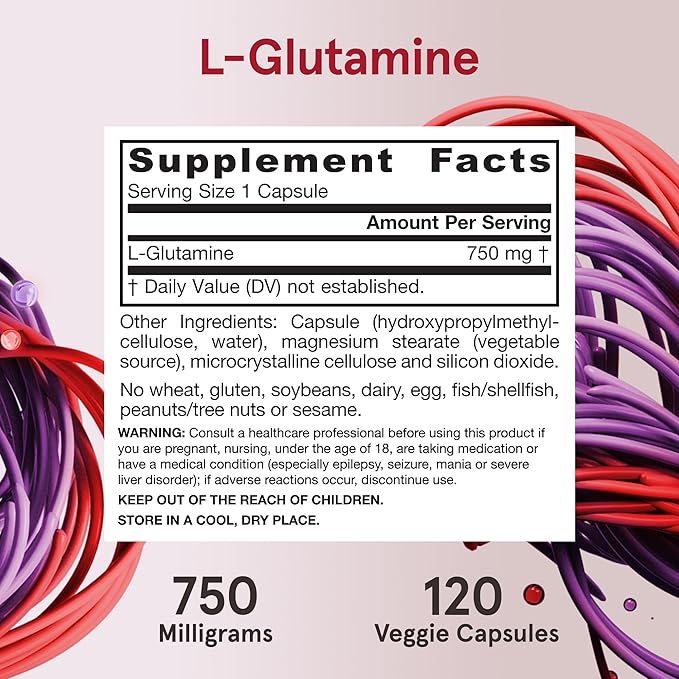 Jarrow Formulas® L-Glutamine 750 mg, Dietary Supplement, Immune and Muscle Support, 120 Veggie Capsules, Up to 120 Day Supply