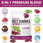 Beetroot Gummies, 90 Gummies 20:1 High-concentration Beetroot Extract Supplement with COQ10, Vitamin C, B12, Grape Seed Extract & Black Pepper, Boost Energy Levels, Supports Immune & Heart Health