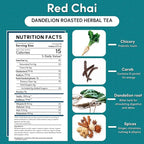 Teeccino Dandelion Red Chai Tea - 25 Tea Bags - Caffeine-Free, Roasted Herbal Tea with Prebiotics, 3x More Herbs than Regular Tea Bags, Gluten Free, (Pack of 3)