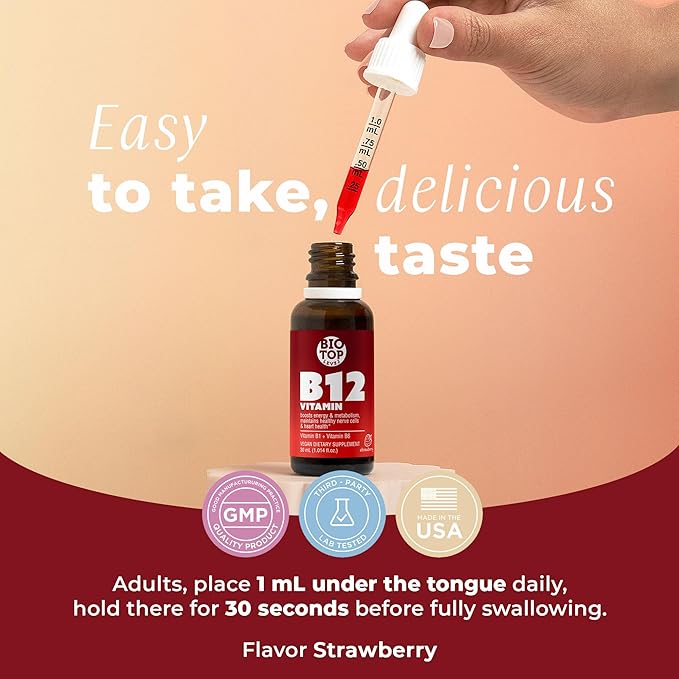 Vitamin B12 Sublingual Liquid Drops (5000 mcg) Plus B1 & B6 in Fastest Absorption Way. Best Formula to Support Brain Cells & Nerve Tissue, Enhance Red Blood Cell Function, Increase Energy & Metabolism