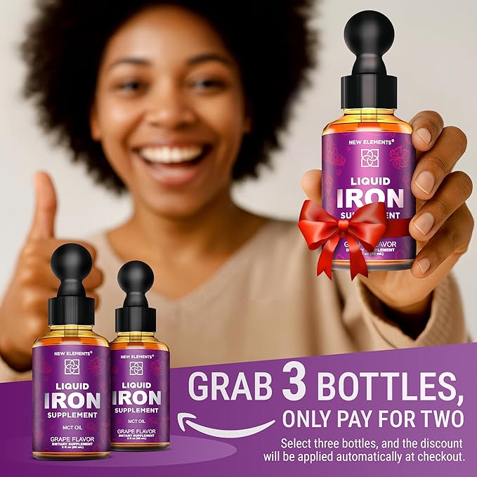 Iron Supplement for Women & Men Free Blood Builder, Iron Vitamin for Anemia | Liquid Iron Drops for Adults with MCT Oil, Natural Grape Flavor, Faster Absorption & Immune Support (2 Fl Oz)