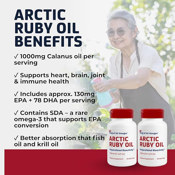 Arctic Ruby Oil - Omega 3 Supplement with Astaxanthin 2mg - Contains Essential Fatty Acids & Antioxidants - Supports Heart, Brain, Eye, Skin, Joint & Immune Health - 60 Softgels (2 Pack)