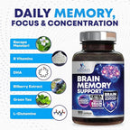 Brain Memory Supplement Pills - 3X Strength Nootropics for Concentration, Clarity & Focus Support - Brain Health Cognitive Vitamins with Bacopa, Phosphatidylserine & DMAE, Brain Booster - 180 Capsules