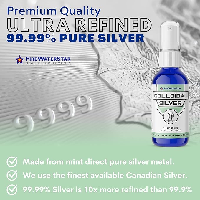 FWS Colloidal Silver Spray - 4 oz - Clear Silver - 50 ppm - 99.99% Pure Silver - Daily Immune Support