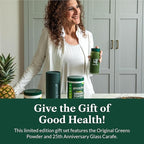Greens First Gift Set - Limited Edition Glass Carafe & Organic Greens Powder - 49 Superfoods - Prebiotics, Probiotics & Digestive Enzymes - Dairy Free, Vegan & Non-GMO - Mint - 30 Servings
