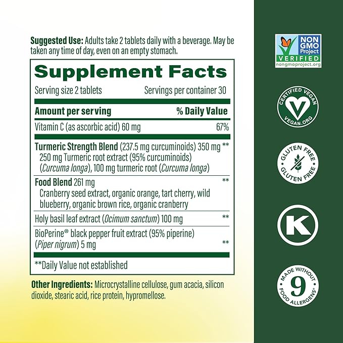 MegaFood Whole Body Minis Turmeric Curcumin Supplement - Turmeric Supplement With Black Pepper - 237 mg Curcuminoids Per Serving - Antioxidant & Immune Support - Vegan - 60 Mini Tablets, 30 Servings