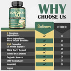 Satoomi 9in1 Tongkat Ali Root Extract 200:1 - Ashwagandha, Tribulus Terrestris - 150 Capsules for 5 Months - Support Strength, Energy & Healthy Immune
