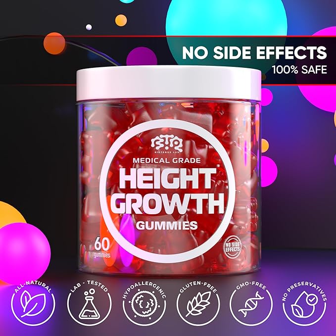 BIOTEQUELAB Height Growth Increase Gummies Vitamins, Grow Tall Supplement, Calcium, Magnesium, Zinc, Ashwagandha, Glucosamine Multivitamin for Teens, Kids, Adults