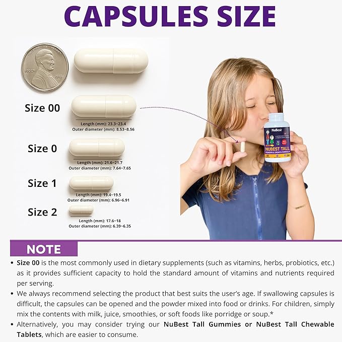 NuBest Tall | Support Bone Strength, Bone Health, Enhanced Immune and Whole Body Wellness with Calcium, Collagen, and Herbs for Ages 5+ & Teens | 60 Capsules | 1 Month Supply