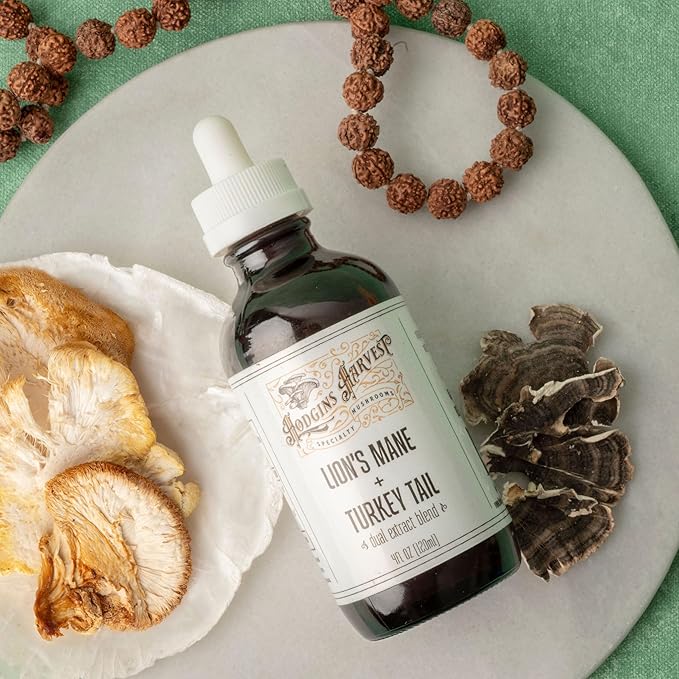 Organic Lion’s Mane + Turkey Tail Tincture | Made with Mushrooms Grown On Our Farm in The USA | Dual Extract | Extra-Concentrated (4 fl oz)
