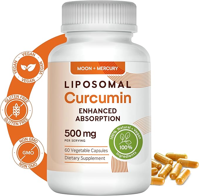 Liposomal Turmeric Curcumin Supplement - High Absorption Capsules for Immune & Joint Support - Non-GMO, No Fillers, No Additives, No Black Pepper - 500mg Per Serving - 60 Capsules