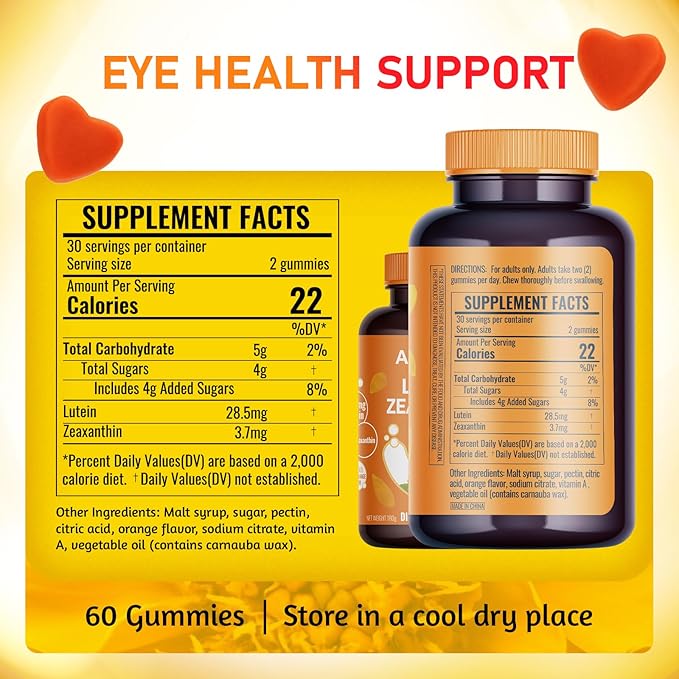 Lutein Gummies Eye Health Supplement with Zeaxanthin & Vitamin A – Blue Light Protection, Orange Flavor, Supports Vision Care for Adults – Vegan, Non-GMO, Gluten Free (60 Count)