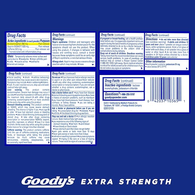 Goody’s Headache Powder Extra Strength Pain Relief, Triple Action Headache Relief with Aspirin, Acetaminophen & Caffeine, 24 Count