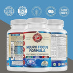 Neuro Focus Formula | Supports Mental Clarity & Focus | Vitamin A,C,D,E,B6 | Gluten Free, Sugar Free, Lactose Free | 60 Capsules | Made in The USA.