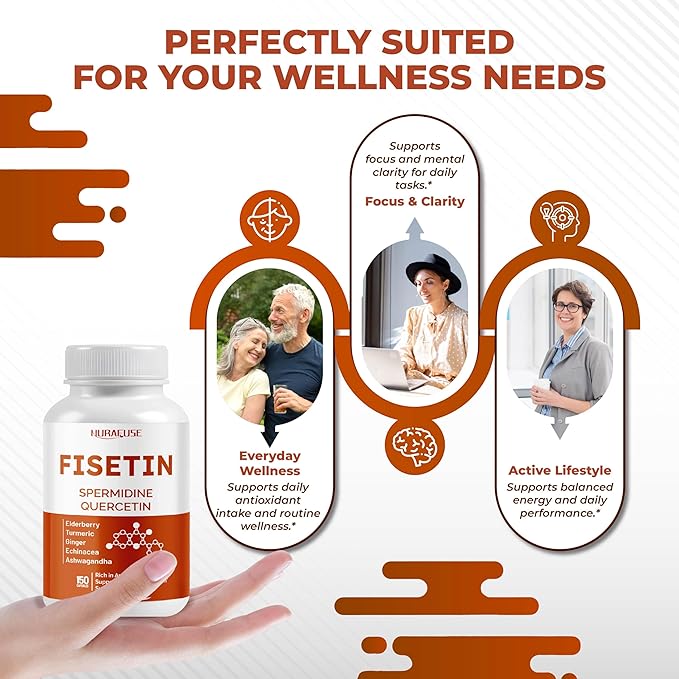 Fisetin 10-in-1 Formula - with Spermidine Quercetin Resveratrol, Elderberry, Turmeric Non-GMO, Gluten-Free, Soy-Free