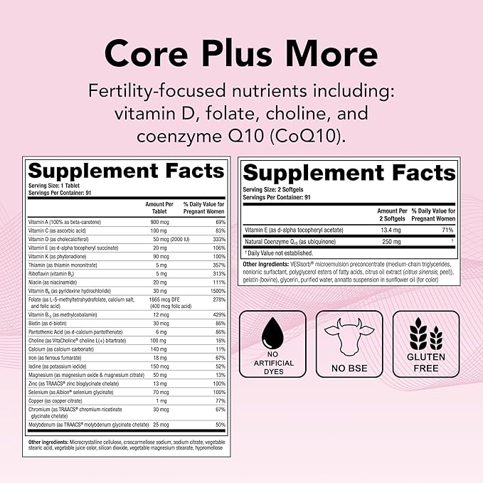 Theralogix TheraNatal OvaVite Preconception Vitamins - 13-Week Supply - Prenatal Vitamins & Fertility Supplement for Women with CoQ10* - NSF Certified - 91 Tabs, 182 Softgels (91 Servings)